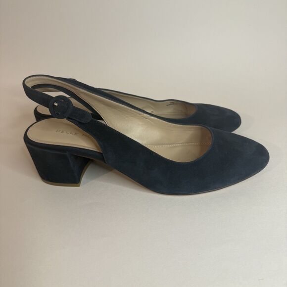 Pelle Moda Ulla women navy blue sling back pump-almond toe-block heel suede 10M - Picture 4 of 12
